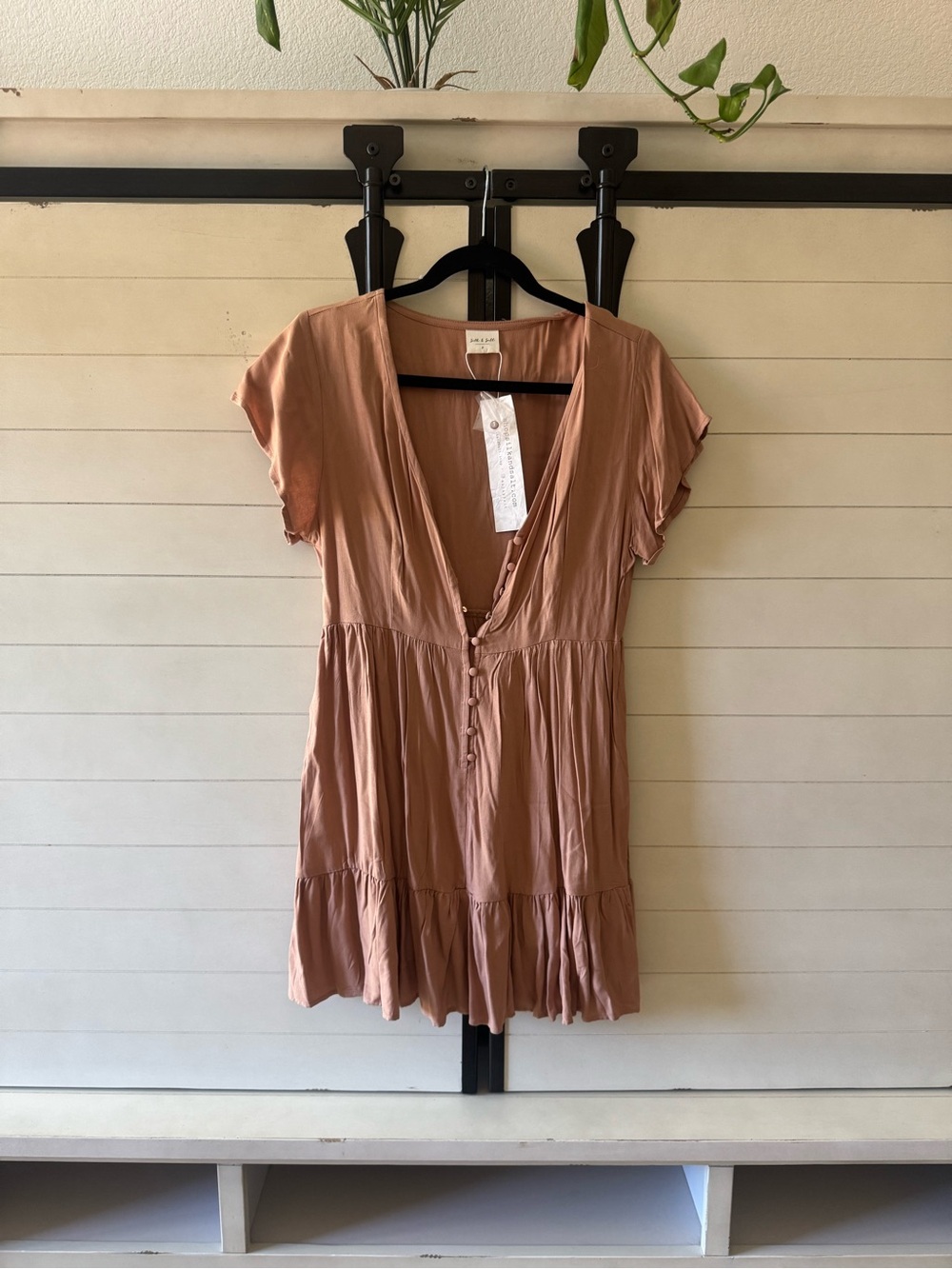 Silk & Salt taupe Button-Front Mini Dress